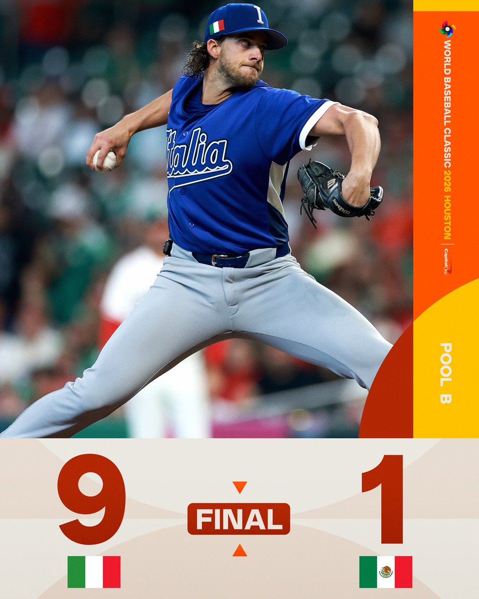 WBCBaseball's tweet image. Aaron Nola throws 5 shutout innings
Vinnie Pasquantino homers 3 times

Team Italy ends pool play with a dominant victory and a 4-0 record!