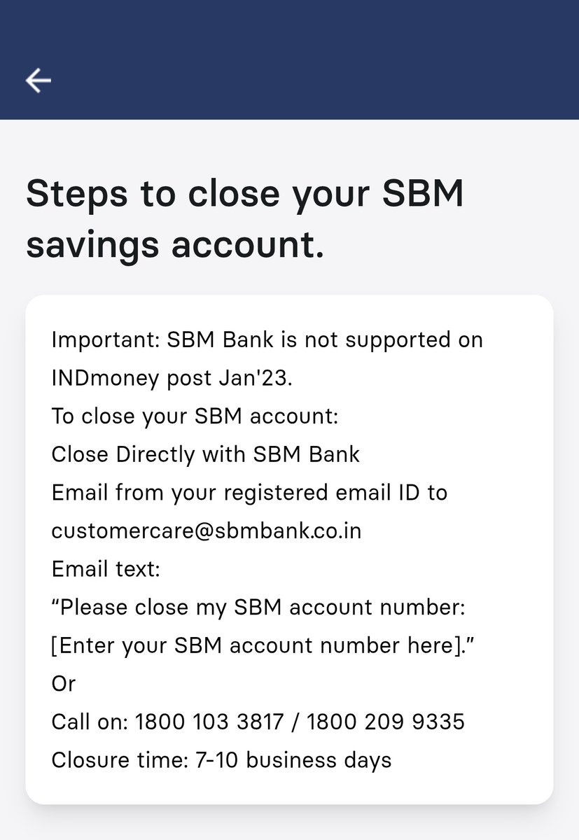 PranaySuhasMund's tweet image. If u haven't closed ur SBM Bank account yet..
Fees will be charged going on for non-maintainance.

Indmoney doesn't supports closing a/c..
Direct mail does the work..
Steps👇🏻

#bank #account #ccgeeks