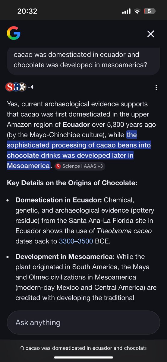 _andreselpez's tweet photo. @sailorgwen_uwu @Kouneltyos @Salguerete @BubblesElChango @oximorron La domesticación del cacao sí, pero la evidencia actual incluso de fuentes ecuatoriana es que el chocolate como bebida tiene origen en centroamérica. Aunque bien podría ser de otro lado, solo que aún no hay evidencia suficiente para algún otro origen del *chocolate* como tal. https://t.co/9TqnXYSmfx