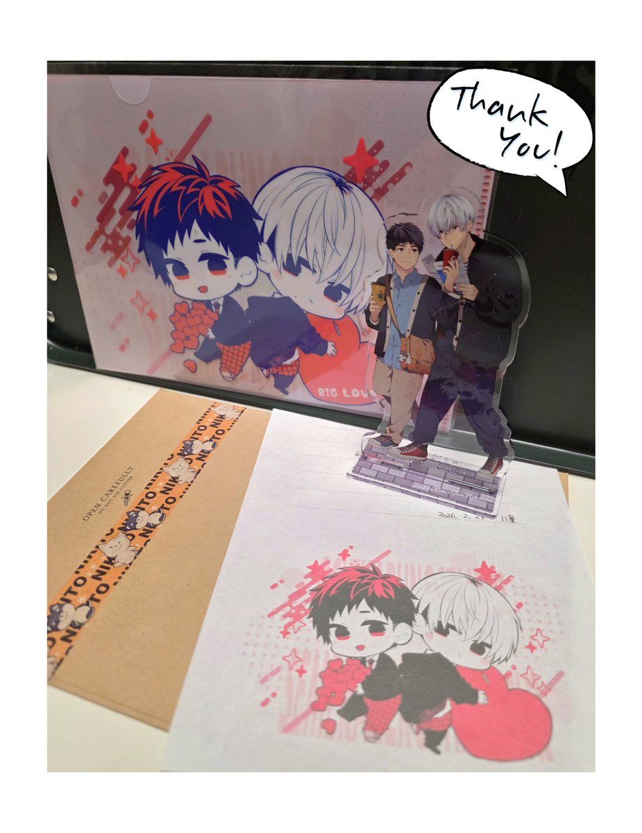 八屋りょうすけ先生 <a href="/HND_boo/">りょうすけ️</a> 
単行本発売個人企画の可愛いクリアファイル届きました✨✨
とっても可愛いです✧*ありがとうございました☺メッセージも嬉しいかったです🫶🏻️︎✨
先生の作品これからも楽しみにしています⸜🙌🏻⸝‍
＃推しカプの攻に攻められる俺の話