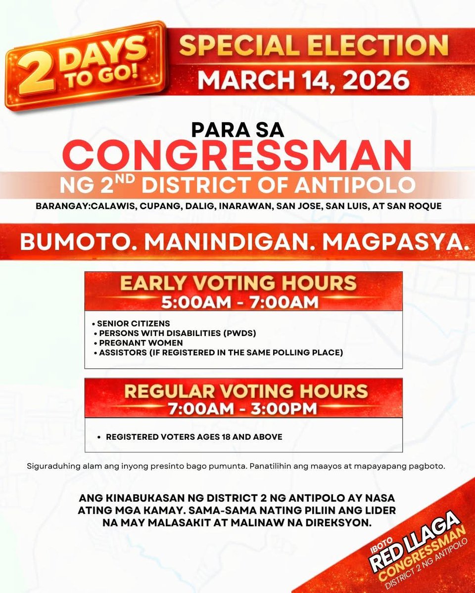 DeusXMachina14's tweet photo. Two days to go before Antipolo's 2D Special elections. Will it be Doc Acop or DDS candidate Red Llaga? Or will Konsi  Tapales surprise us? We'll see on Saturday. https://t.co/6Jw5cu7Xqq