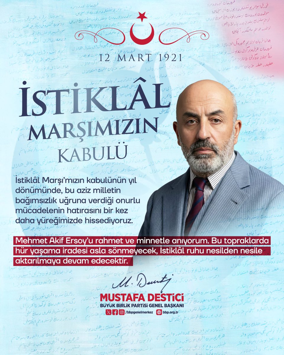 İstiklalin, ancak ve sadece Hakk’a tapan milletimizin hakkı olduğunu; şahadetleri dinin temeli olan ezanların ebediyen yurdumuzun üzerinde inleyeceğini; ezelden beri hür yaşadığımızı, hür yaşayacağımızı; şehit oğlu olduğumuzu, hayatımızın her anını şehitlerimizi incitmeme
