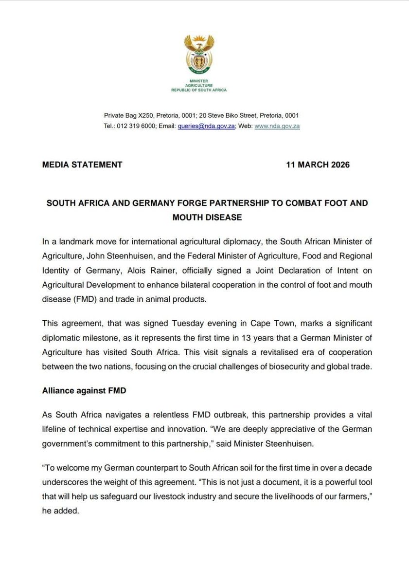 TheArtist1988's tweet photo. Dr #TheodeJager, chairman of the Southern African Agri Initiative (SAAI) has announced that they will not condone any mRNA vaccines to be tested on South African Cattle, after @jsteenhuisen released the following statements - we know the effects of mRNA. #footandmouthdisease #fmd https://t.co/1dmCr5PFgm