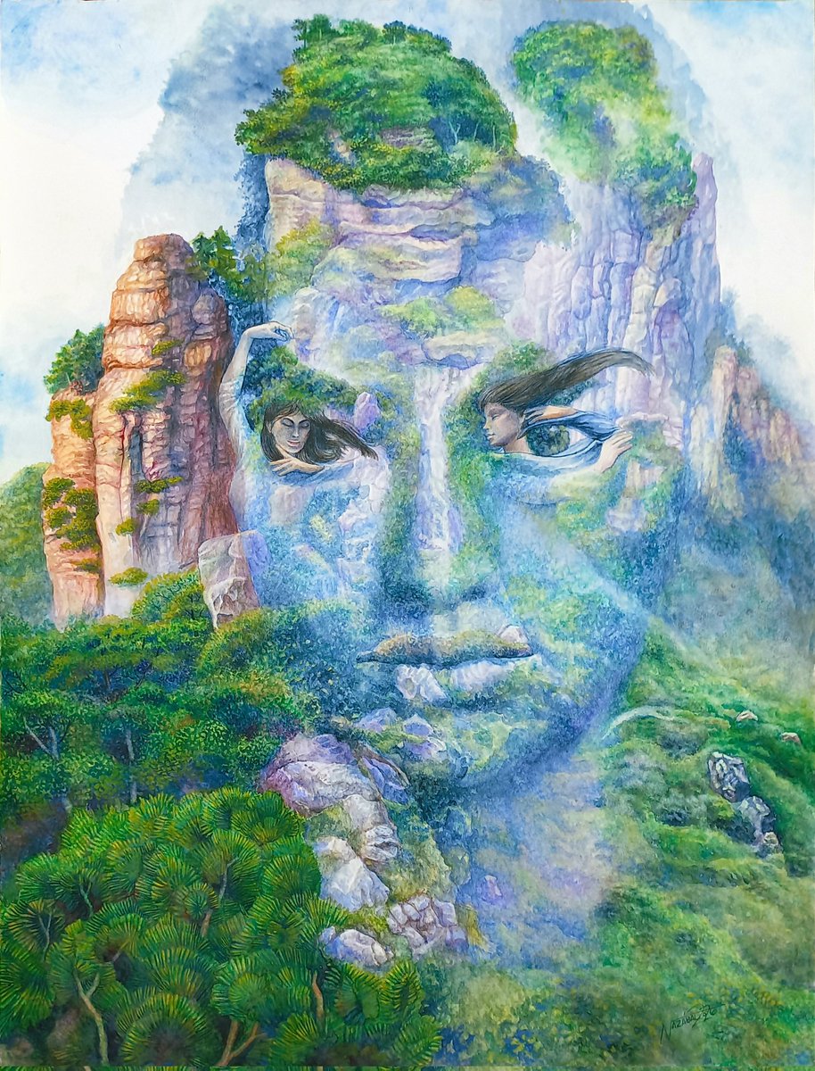 jorge_nazabal's tweet photo. The Ancient Song of the Mountain Clouds, Watercolor / Cardboard, 65 x 49,5 Cm. Author: Ignacio Nazabal, Marzo 2026.
古山云谣 "妾在巫山之阳，高丘之阻。旦为朝云，暮为行雨。朝朝暮暮，阳台之下。" (宋玉)
#watercolorpainting #surrealism #art https://t.co/8V2QDNnIC9