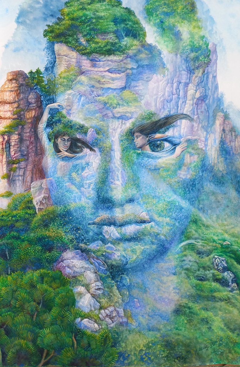jorge_nazabal's tweet photo. The Ancient Song of the Mountain Clouds, Watercolor / Cardboard, 65 x 49,5 Cm. Author: Ignacio Nazabal, Marzo 2026.
古山云谣 "妾在巫山之阳，高丘之阻。旦为朝云，暮为行雨。朝朝暮暮，阳台之下。" (宋玉)
#watercolorpainting #surrealism #art https://t.co/8V2QDNnIC9