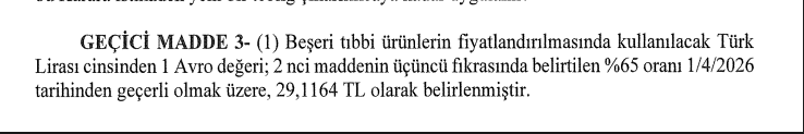 PiyasaTurkiye's tweet image. İlaç fiyatlarında kullanılan euro kuru %14,9 artırılarak 29,11 TL olarak belirlendi.

#Ecilc #Deva #Trilc #Selec #Genil #Rtalb