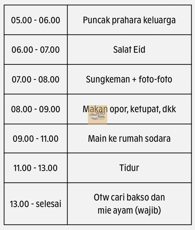 jadwal pas lebaran, ada yg sama gak -lur
