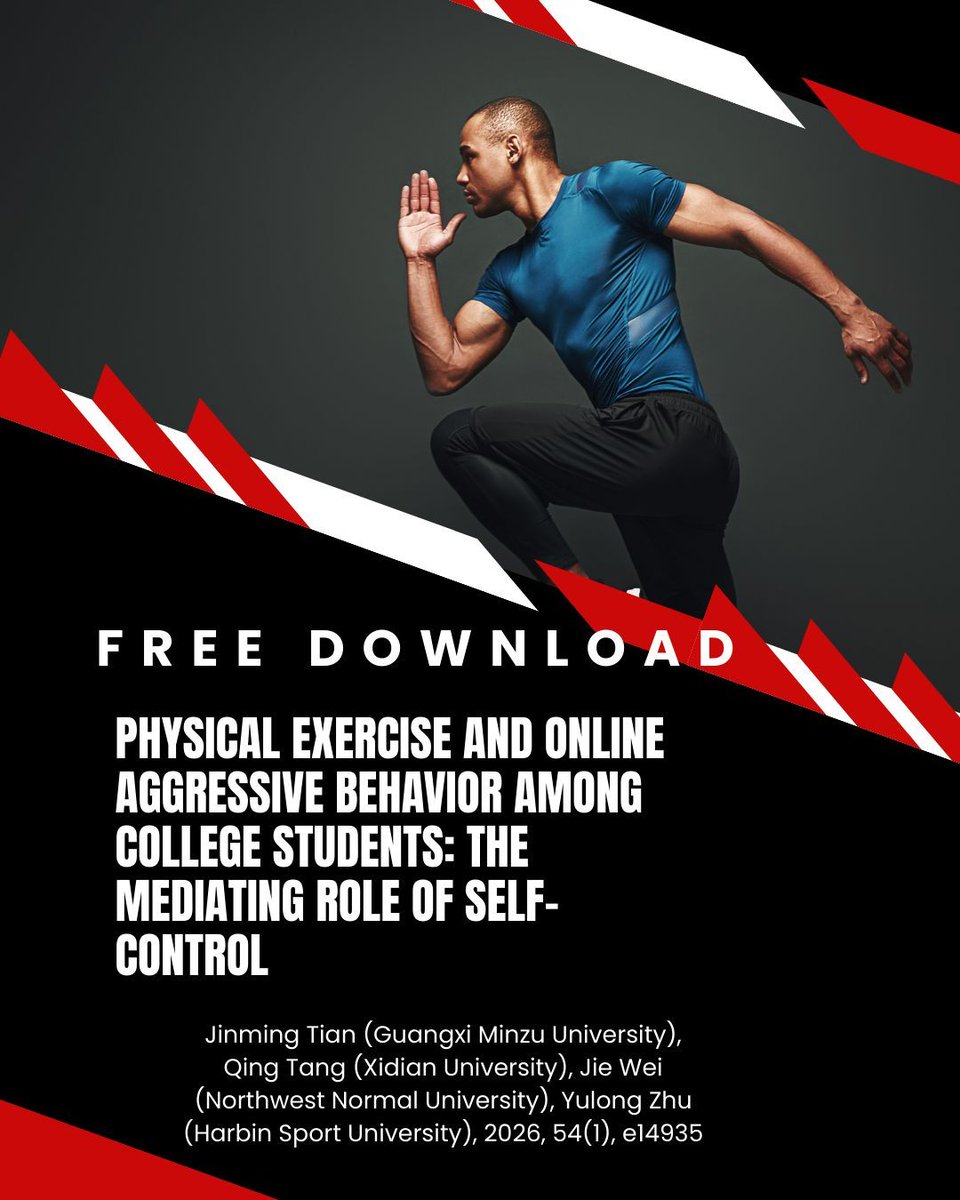 SBPJournal's tweet photo. FREE DOWNLOAD FOR MARCH! Can exercise reduce online aggression? A study of 516 students found more physical activity links to less online aggression due to better self-control. Read more: https://t.co/NtHbpTdL9b #socialbehavior #exercisepsychology https://t.co/UQGlGd0giR