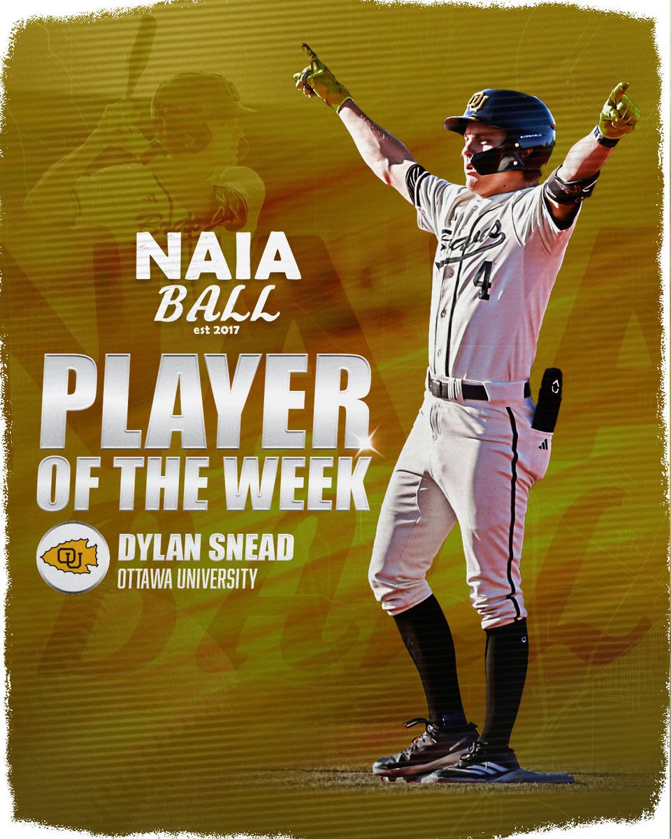 The NAIA Ball Player Of The Week is Ottawa (KS) Dylan Snead 

The redshirt sophomore was a force at the plate all week long in four games for the Braves recording a multi-hit performance in all four games while driving in 12 runs 

Final line: 8-15 3 2B 3B 2 HR 12 RBI