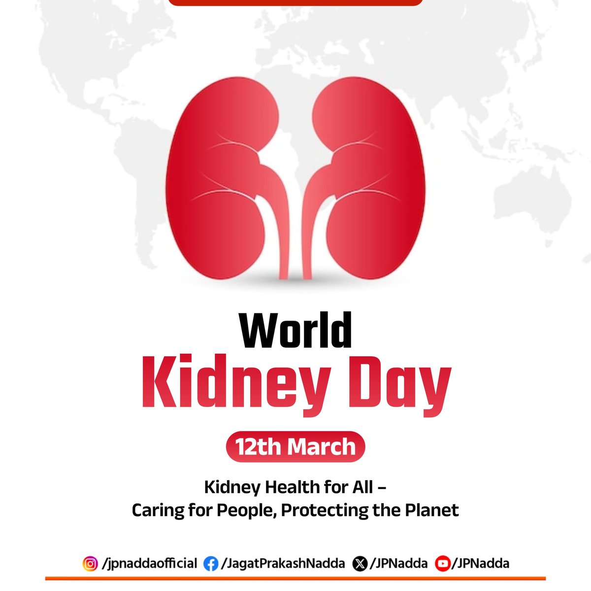 JPNadda's tweet photo. As we observe World Kidney Day, it's a crucial time to raise awareness about the importance of kidney health and the need for early detection and prevention of kidney-related diseases.
In a significant step towards improving healthcare access, our government under the visionary leadership of Hon'ble PM Shri @narendramodi ji, launched the Pradhan Mantri National Dialysis Program (PMNDP). Through this visionary initiative, thousands of dialysis centers are now providing life-saving treatment to millions across India.
Let’s join hands to spread awareness and ensure that kidney health remains a priority for all.
#WorldKidneyDay