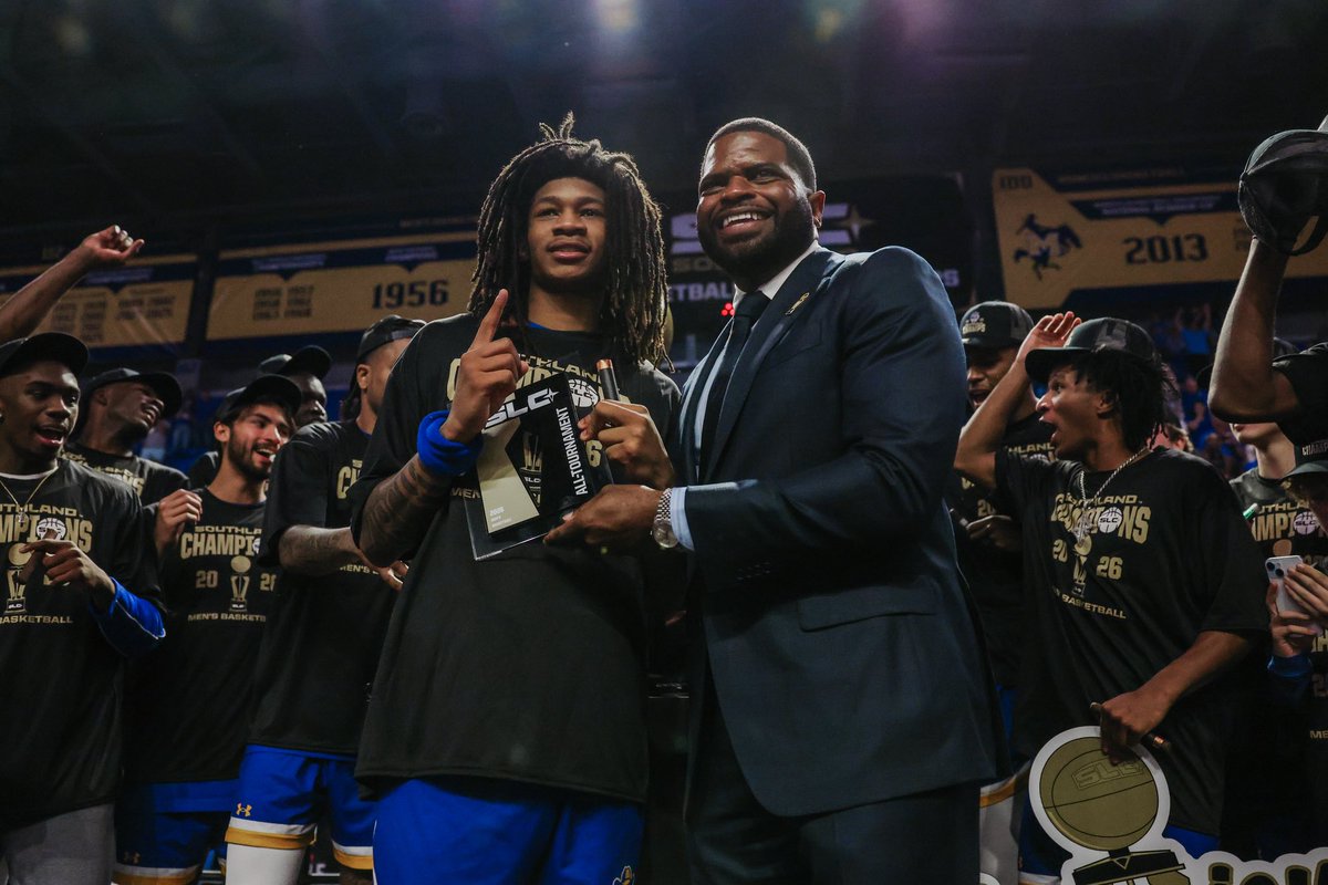 Stars shine brightest in March.
🏆 Javohn Garcia — Tournament MVP
⭐ Larry Johnson &amp; Tyshawn Archie — All-Tournament Team

#GeauxPokes | #BayouBandits