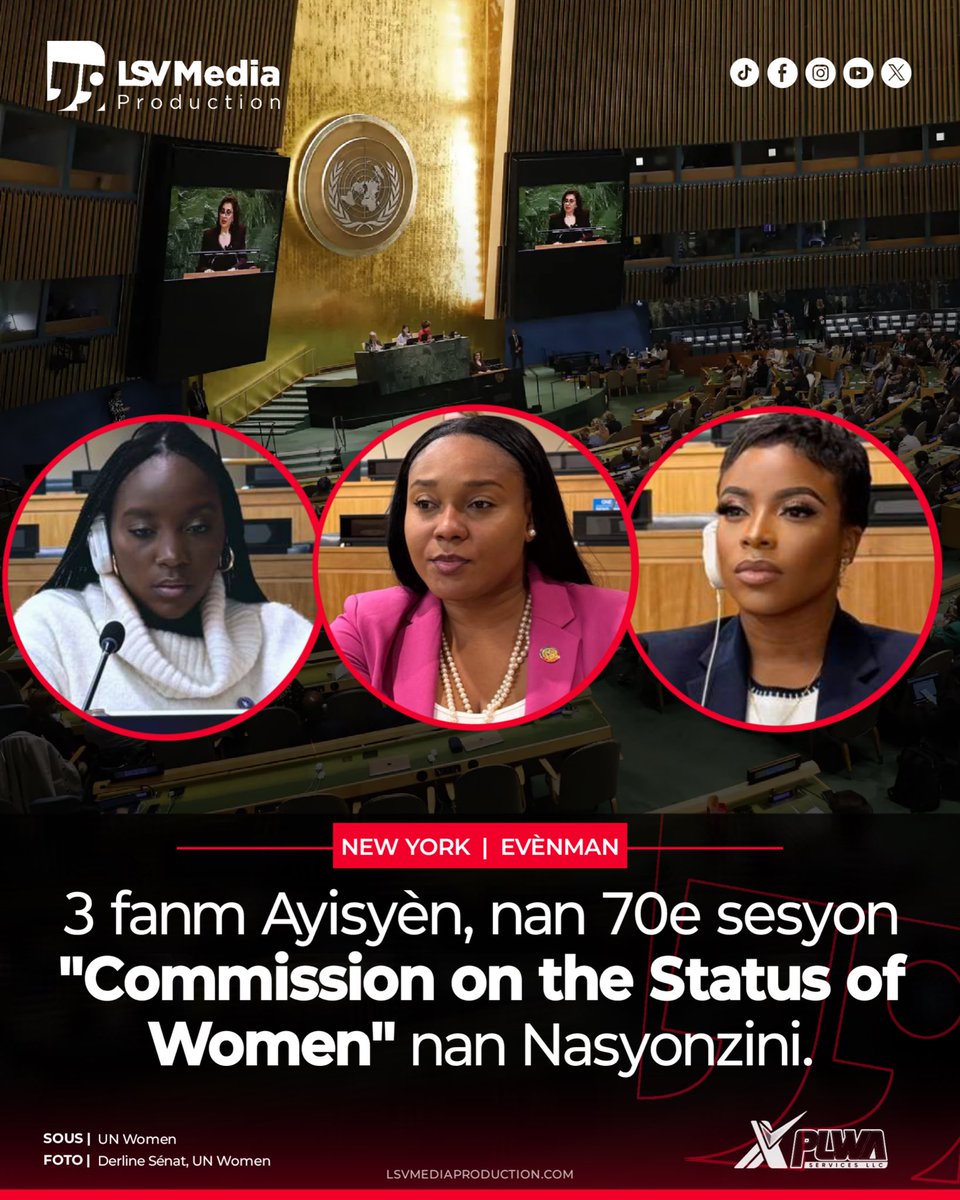 LuckNews88's tweet photo. ⭕️ENFO | Pami moun ki envite nan kad gwo evènman sa a, gen 3 fanm Ayisyèn. Derline Sénat ki se jounalis epi kominikatris, Laetisia Belizaire, diplomat e konsiltant nan pwotokòl entenasyonal, epi Nelie J. Delmazin ki nan domèn "business administration", se non 3 fanm sa yo kap patisipe nan 70e edisyon sa a | @ONUFemmes 

Li tout tèks la sou LSV Media. Klike nan lyen sa a :⤵️

https://t.co/hE8LV1murs