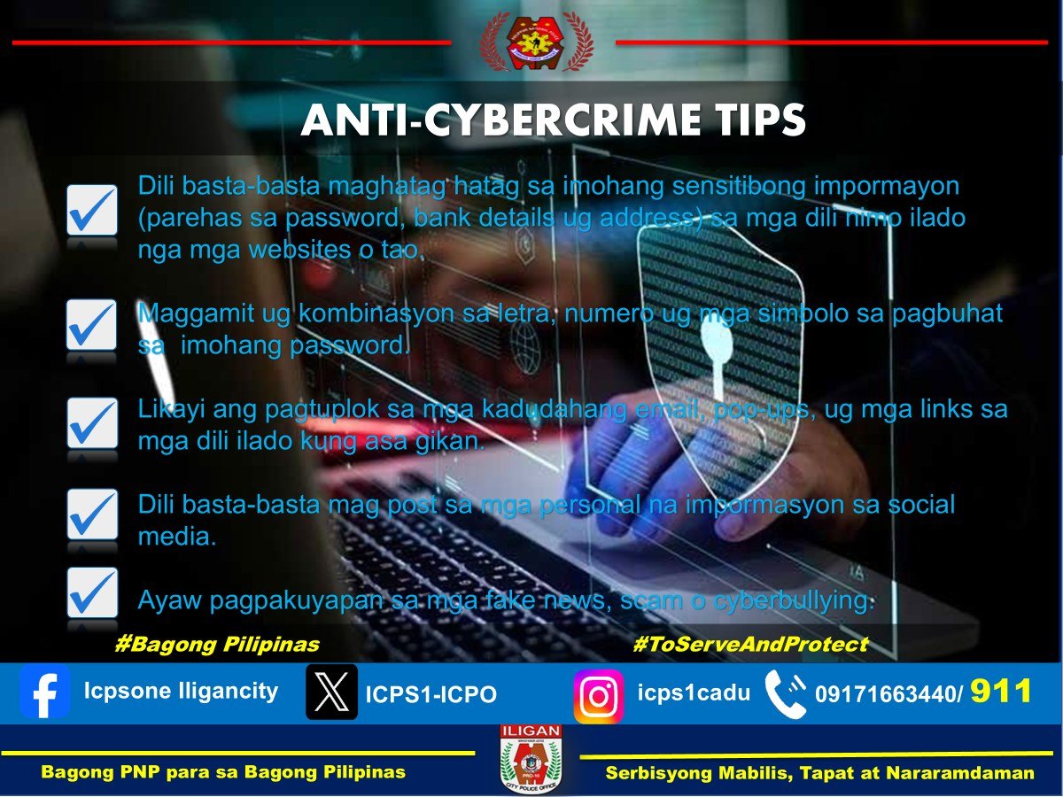 PS1_ICPO's tweet photo. ANTI-CYBERCRIME TIPS
#BagongPNPparasaBagongPilipinasSerbisyongMabilisTapatatNararamdaman
#ToServeandProtect https://t.co/j9bVQ5oWXx