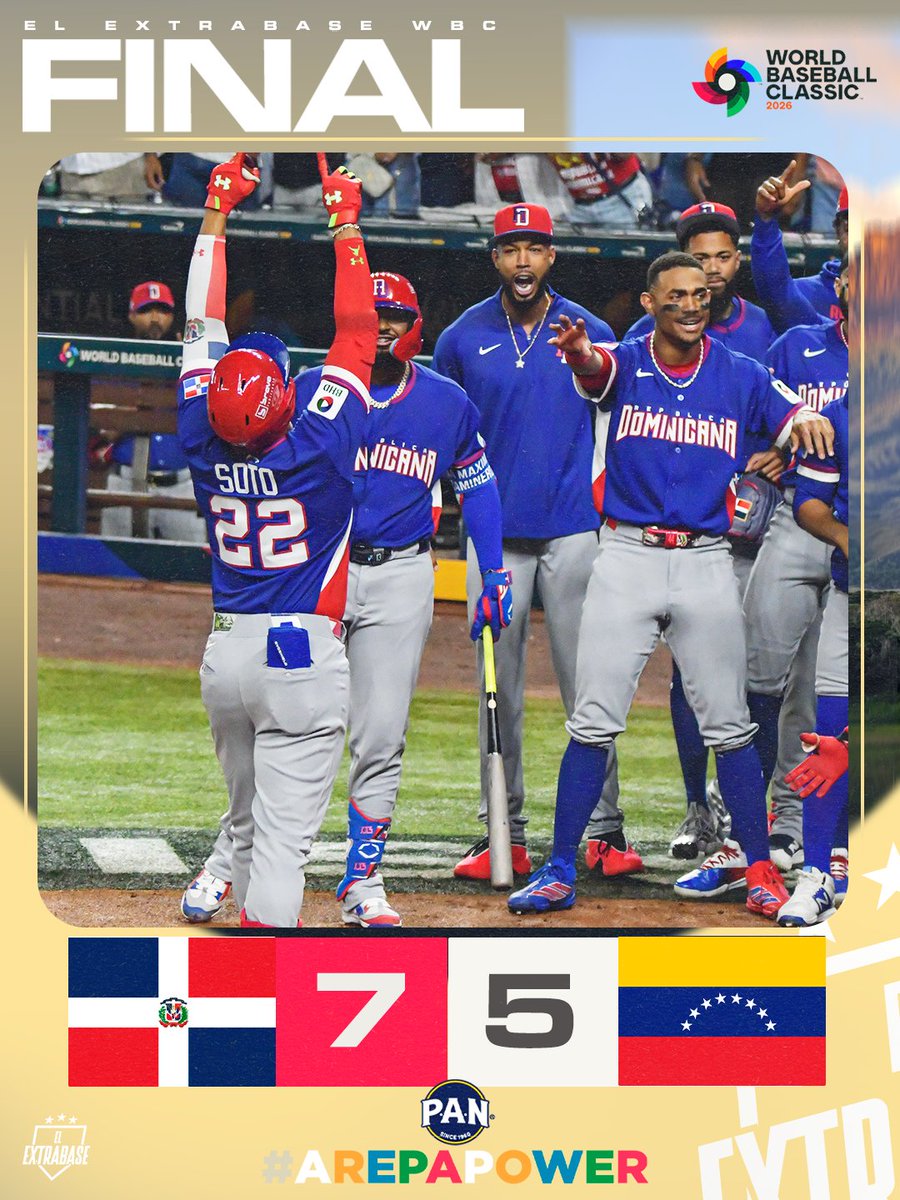 ¡Victoria de República Dominicana 🇩🇴 7 - 5 sobre Venezuela!

¡Los dominicanos terminan invictos la fase de grupos y enfrentarán a Corea del Sur 🇰🇷 este viernes en Miami! 

Venezuela 🇻🇪 se medirá contra el actual campeón, Japón 🇯🇵, el sábado a las 9:00 PM. 

Presentado por
