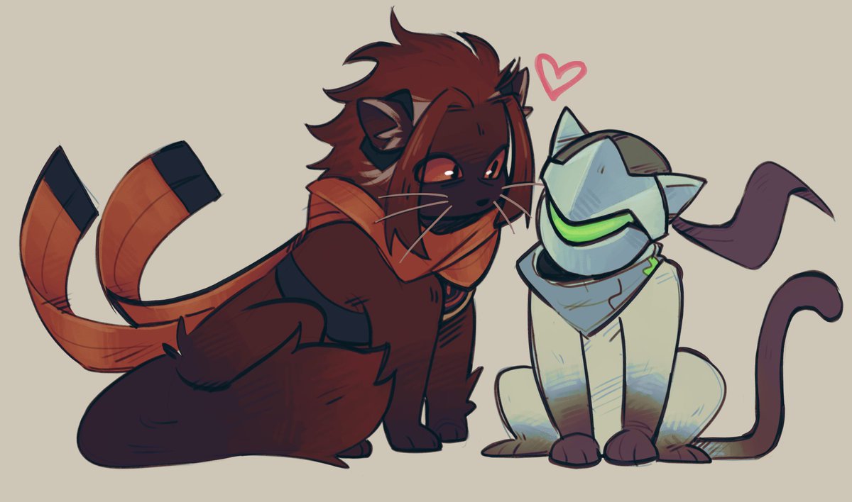 foxclanfan69's tweet image. im struggling to draw them so i turned emre and genji into cats . whatever go my emji #overwatch #overwatchfanart