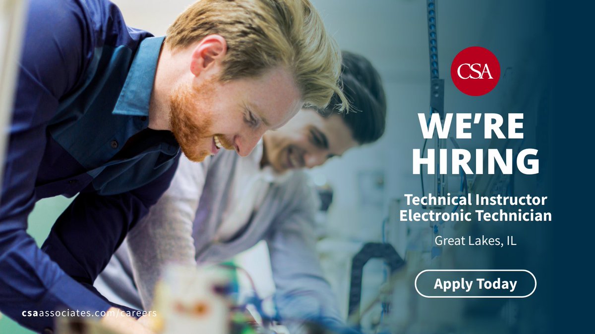 CSA is #hiring a 𝗧𝗲𝗰𝗵𝗻𝗶𝗰𝗮𝗹 𝗜𝗻𝘀𝘁𝗿𝘂𝗰𝘁𝗼𝗿 – 𝗘𝗹𝗲𝗰𝘁𝗿𝗼𝗻𝗶𝗰 𝗧𝗲𝗰𝗵𝗻𝗶𝗰𝗶𝗮𝗻 to join our team. If you have instructor experience, an active Secret clearance, and advanced electronics knowledge, we’d love to hear from you.

Apply:  loom.ly/YXHMoeg