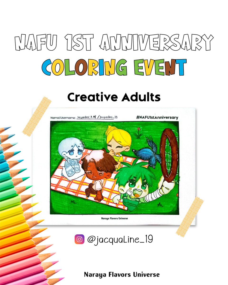 🎨 CREATIVE ADULTS 🌟 <a href="/jacqualine_19/">jacqualine veasey</a> (Instagram)

🎉Selamat Kepada Pemenang NAFU 1st Anniversary: Creative Adults #2 dari #NAFU1stAnniv 

⏰ Ditunggu pengumuman pemenang Creative Adults #3 Besok pukul 18.00 WIB

*Pemenang diurutkan secara acak
#NarayaFlavors #Nafu