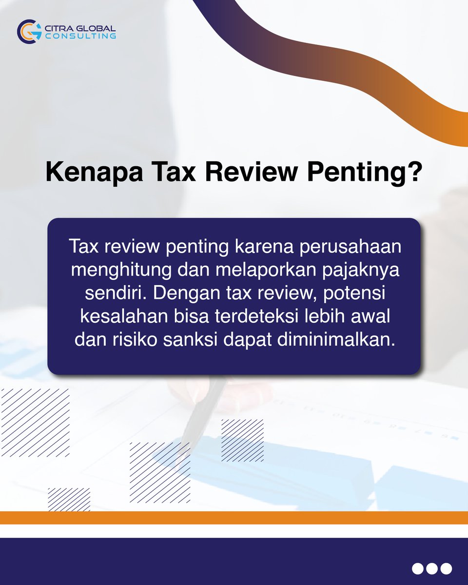 CGConsulting3's tweet photo. Jangan tunggu surat pemeriksaan datang baru sibuk berbenah! ⚠️

Banyak perusahaan tidak sadar ada kesalahan kecil dalam perhitungan pajak mereka sampai akhirnya audit dilakukan. Di sinilah Tax Review berperan sebagai "detektor dini".
#Tax #TaxReview #ManajemenRisiko #AuditPajak https://t.co/ysXFJsUVoY