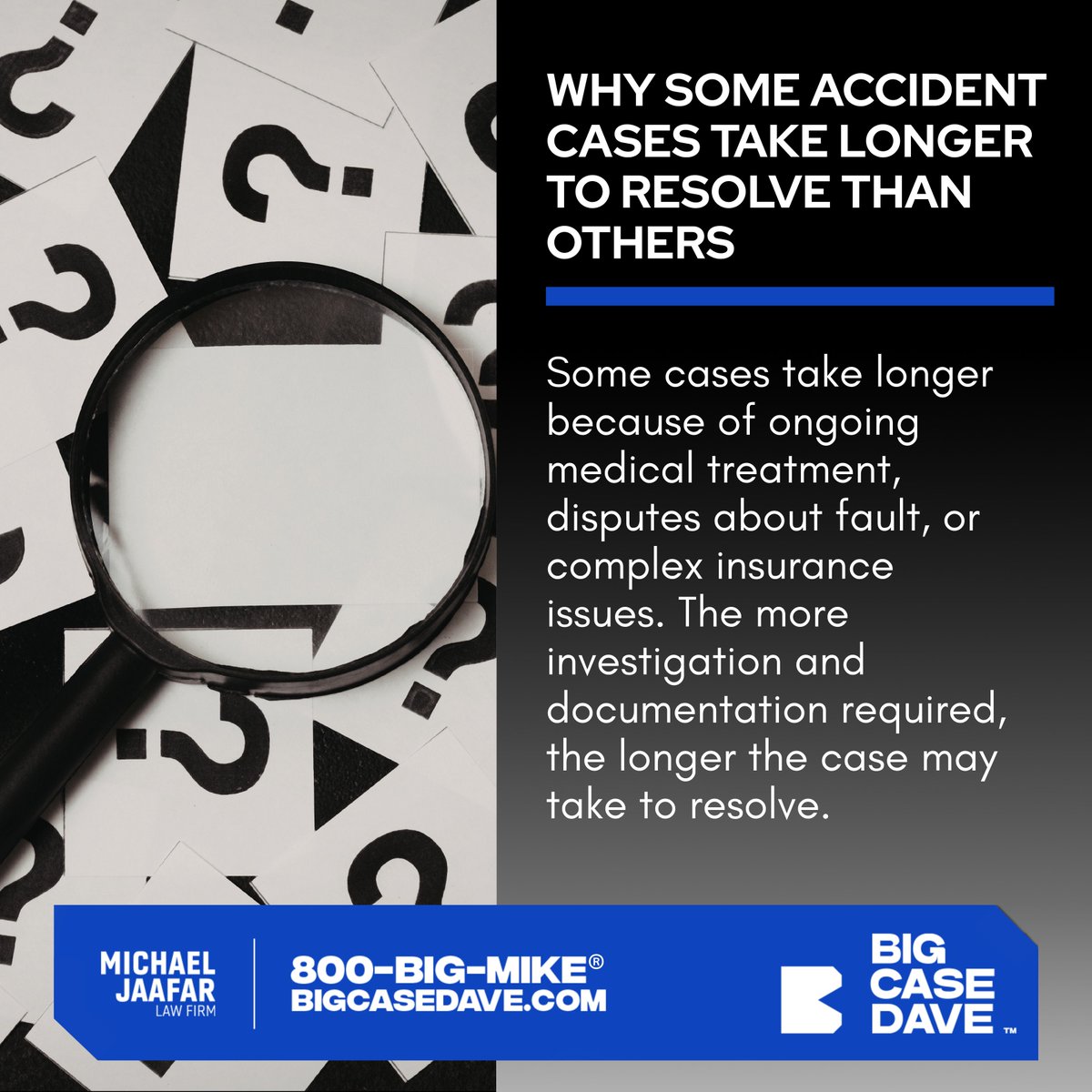 Bigcasemike's tweet photo. Factors like medical recovery, liability disputes, and insurance investigations.

#bigcasedave #bigcasemike #800bigmike #PersonalInjury #CarAccidentClaim #InsuranceProcess https://t.co/A1b0xumMaJ
