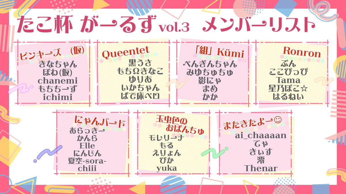 kotan_52601891's tweet photo. いよいよ今週末
たこ杯がーるずvol.3開演です🎞️

今回はでんちゃん窓🦊とたこ窓🐙の2窓によるもちろんの先攻後攻同時スタートとなります🔥

3回目の女王の座はどちらのチームに👸

ぜひお楽しみください！

なお、配信は僕のYouTubeチャンネルにて行われます☝️

#dbd  #dbd大会 #たこ杯 https://t.co/bdz8wqSyq5