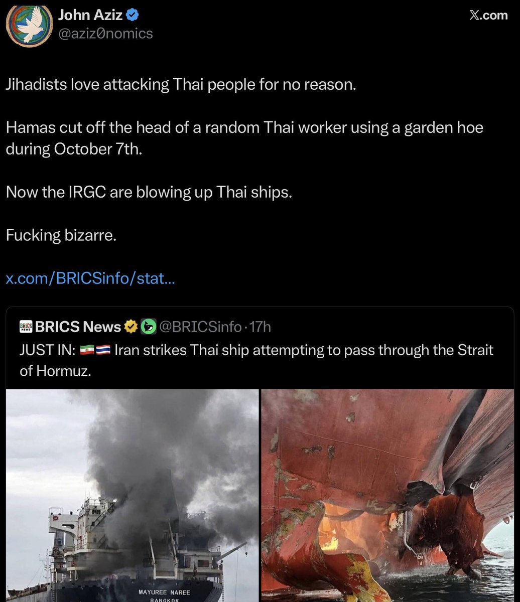 ประเทศไทยทั้งรัฐบาลและฝ่ายค้าน ไม่เคยประนามการก่อการร้ายของรัฐก่อการร้ายมุสซี่เลย ฮามาสตัดคอแรงงานไทย ฆ่าคนงานไทยไป 40 คน จับตัวประกันไปหลายสิบคน ประเทศไทยเงียบสนิท 
ในขณะที่อิสราเอลส่งทหารหนุ่มสาวชาวยิวเข้าไปเสี่ยงชีวิตเพื่อช่วยตัวประกันชาวไทย