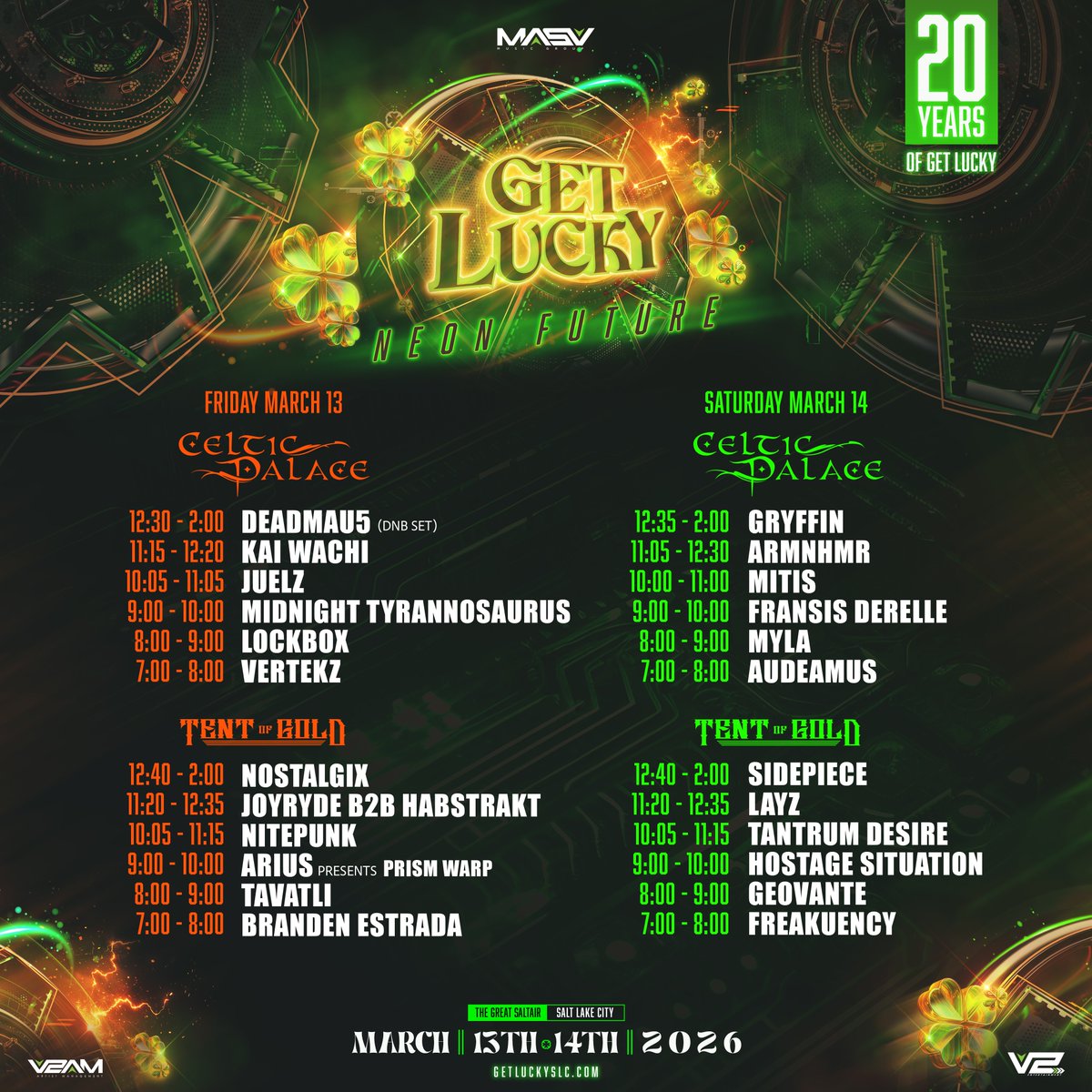 getluckyslc's tweet photo. You asked, and you shall receive. Here is your set times for the #NeonFuture ahead.✨ 

March 13 &amp; 14 | The Great Saltair https://t.co/LuzUlzDACe https://t.co/aRmVALA8b2
