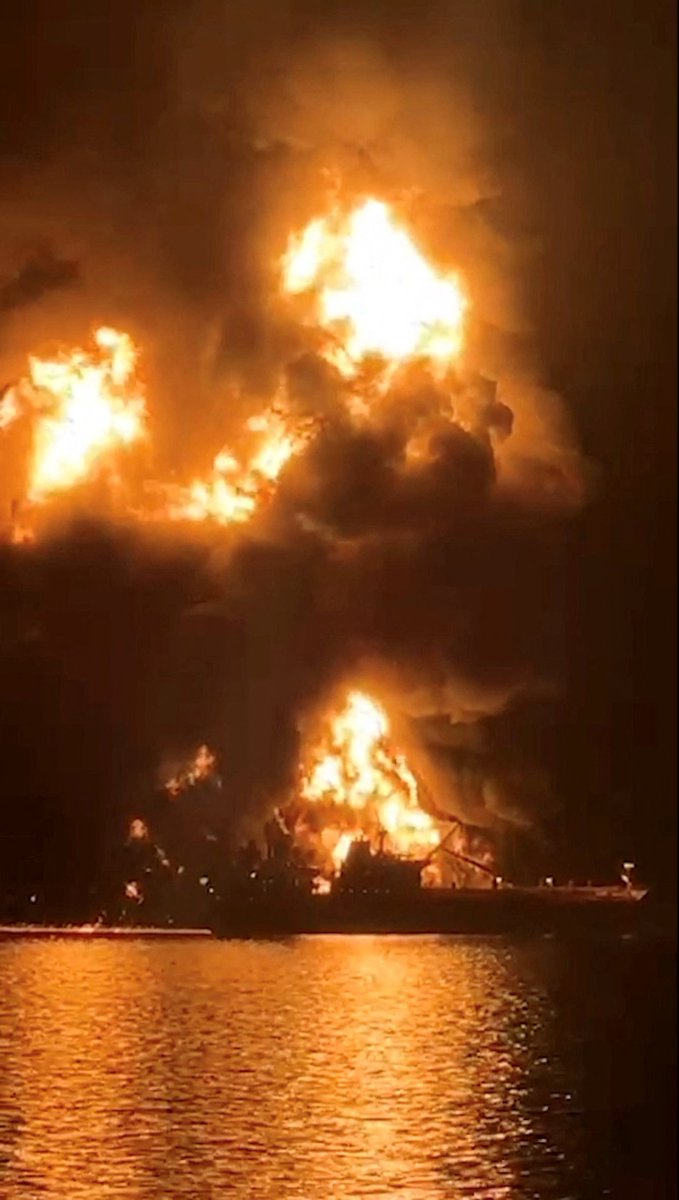 At least one crew member has been killed after two foreign oil tankers ‌carrying Iraqi fuel ​were hit by explosive-laden Iranian boats, Iraqi port security officials told Reuters on Wednesday. Iraq evacuated more than 20 crew members from ⁠the two ​vessels <a href="/SkyNews/">Sky News</a> #Iran