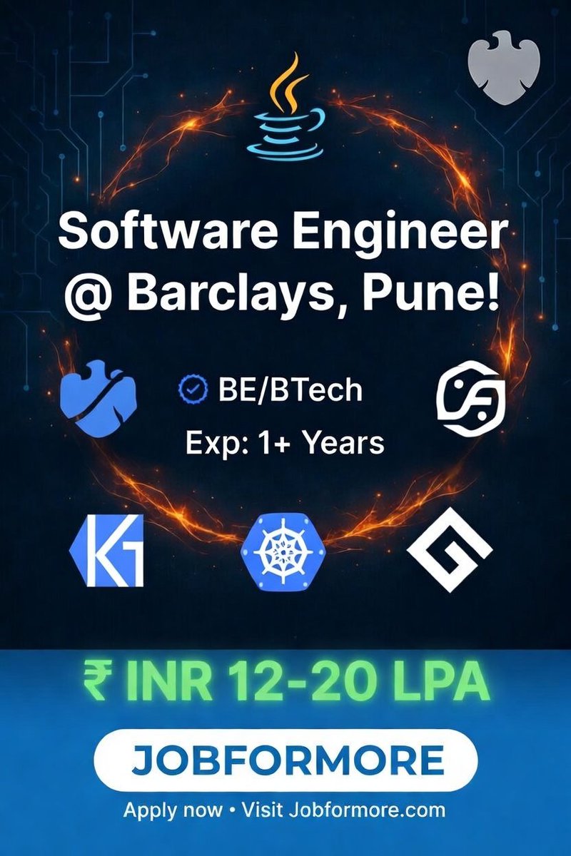 jobformore's tweet image. 💻 Software Engineer @ Barclays, Pune!

🎓 BE/BTech | 1+ Years

🔥 Java, Spring Boot, K8s, Kafka, GitLab

💰 INR 12–20 LPA

#SoftwareEngineer #Barclays #PuneJobs #JavaJobs #Jobformore

Apply: tr.ee/nNrKDz