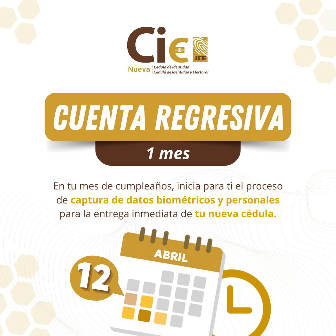 juntacentral's tweet photo. Este 12 de abril inicia el proceso de captura de datos biométricos y personales para tu #NuevaCédulaRD.
Si tu cumpleaños es en abril, puedes realizar tu proceso desde esa fecha, aunque hayas nacido el 2, 5, 10 o cualquier otro día del mes, y recibir tu nueva cédula de forma inmediata.

¡Tú cédula eres tú, porque tú identidad es única!

#CedulaRD #NuevaCedulaRD
