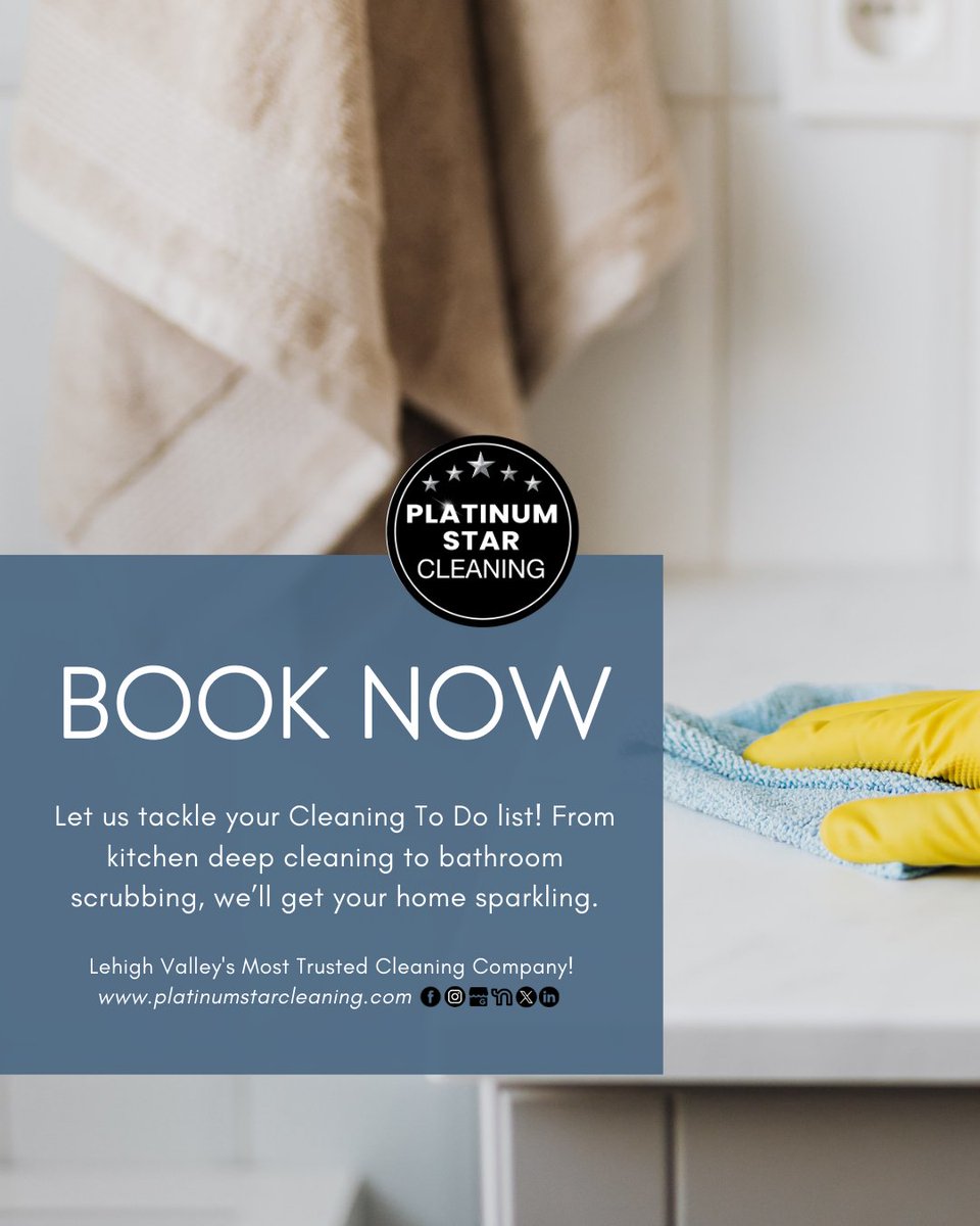 PStarclean's tweet photo. Still staring at that cleaning to-do list? 👀

Let us handle it! From top to bottom, inside and out. Platinum Star Cleaning tackles it all so you don't have to.

Lehigh Valley's Most Trusted Cleaning Company ⭐
🌐 https://t.co/2jffxBlraz | 📞610-504-5469

#PlatinumStarCleaning https://t.co/sQeuQjWGDp