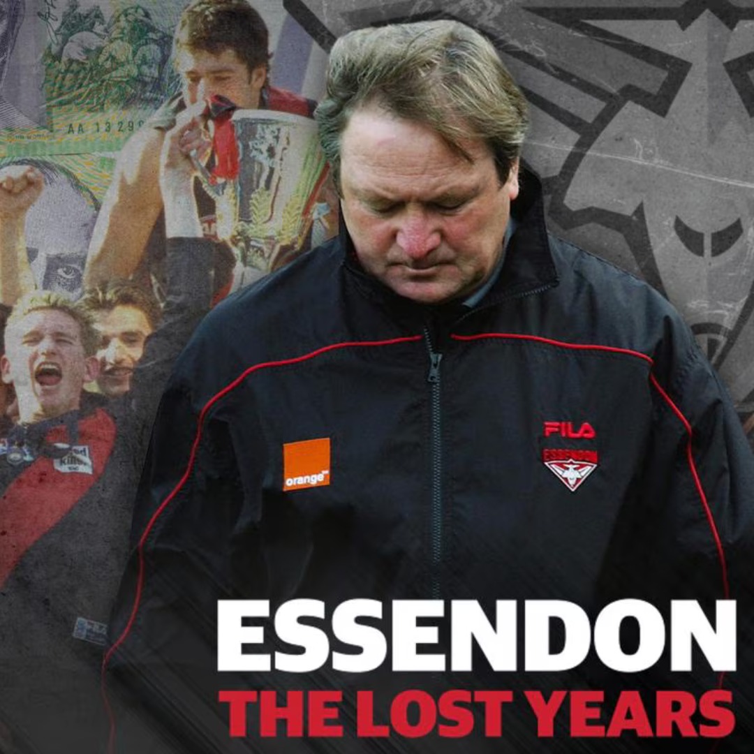 codesportsau's tweet photo. How did the AFL’s most dominant team fall so far? CODE Sports presents The Lost Years, an exclusive five-part series investigating two decades of Essendon pain, from the 2000 flag to the ASADA saga and beyond.