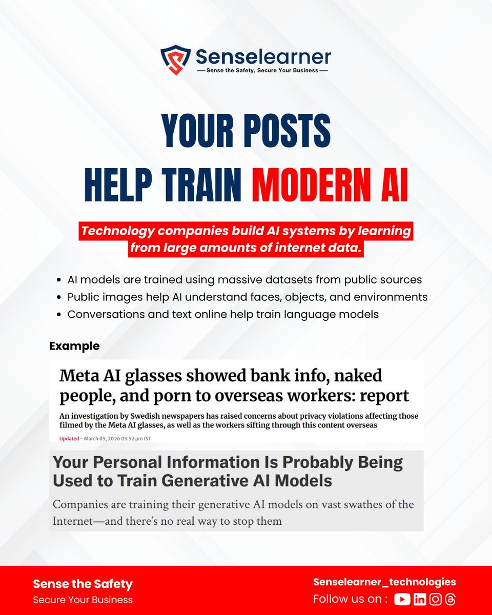 SenselearnerL's tweet photo. Your posts train AI… but they also give hackers clues. Think before you share. 

#CyberSecurity #DataPrivacy #AI #OnlineSafety #DigitalAwareness #CyberThreats #StaySafeOnline #Senselearner https://t.co/9kLcFC1ag9