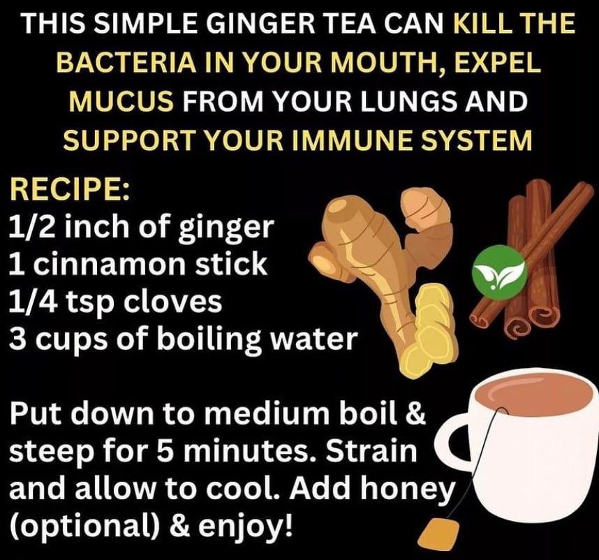 FaaltuBooi7's tweet image. Useful tips .
"🌿 This ginger-cinnamon-clove tea kills mouth bacteria, expels lung mucus &amp;amp; supercharges immunity! Recipe: ½in ginger + 1 stick cinnamon + ¼tsp cloves in 3c boiling water. Simmer 5min, strain, honey optional. Natural wellness hack! #HealthyTea #ImmunityBoost [image