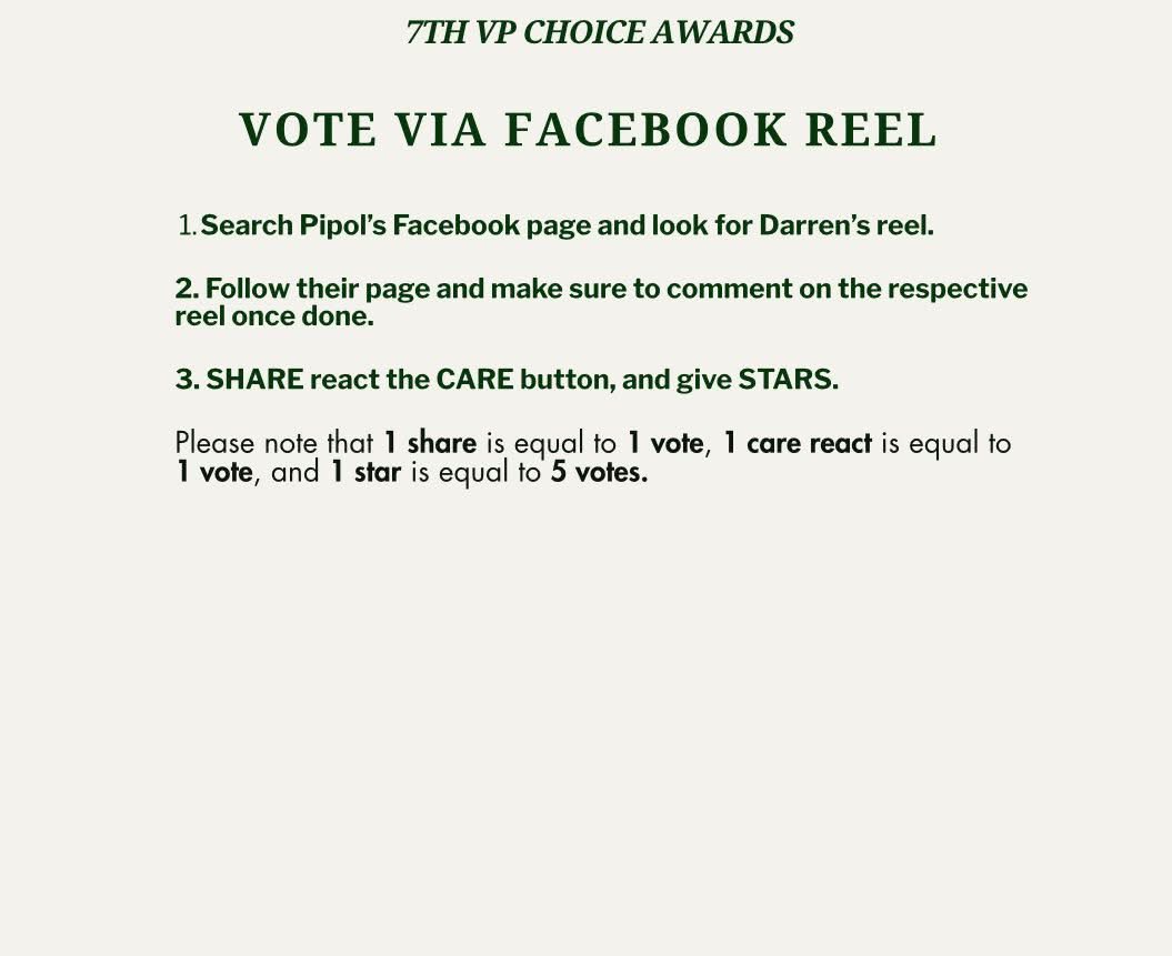 ONLY 2 DAYS LEFT TO VOTE ‼️

We are encouraging all the DNs to vote for Paalam Muna Sandali as OPM Song of the Year at the 7th VPCA. You can cast your votes via VPCA’s app, web portal, and Pipol’s page.

Voting runs until March 14 at 11:59 PM only! 

#DARREN <a href="/Espanto2001/">Darren</a>