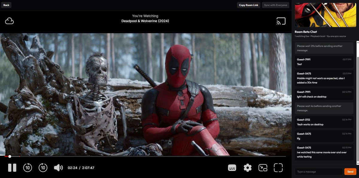 Join and watch Deadpool &amp; Wolverine with me!

Link:
pyroplay.tv/cinema/room/be…

Powered by <a href="/pyroplaytv/">Pyro Play</a> 

Going live soon