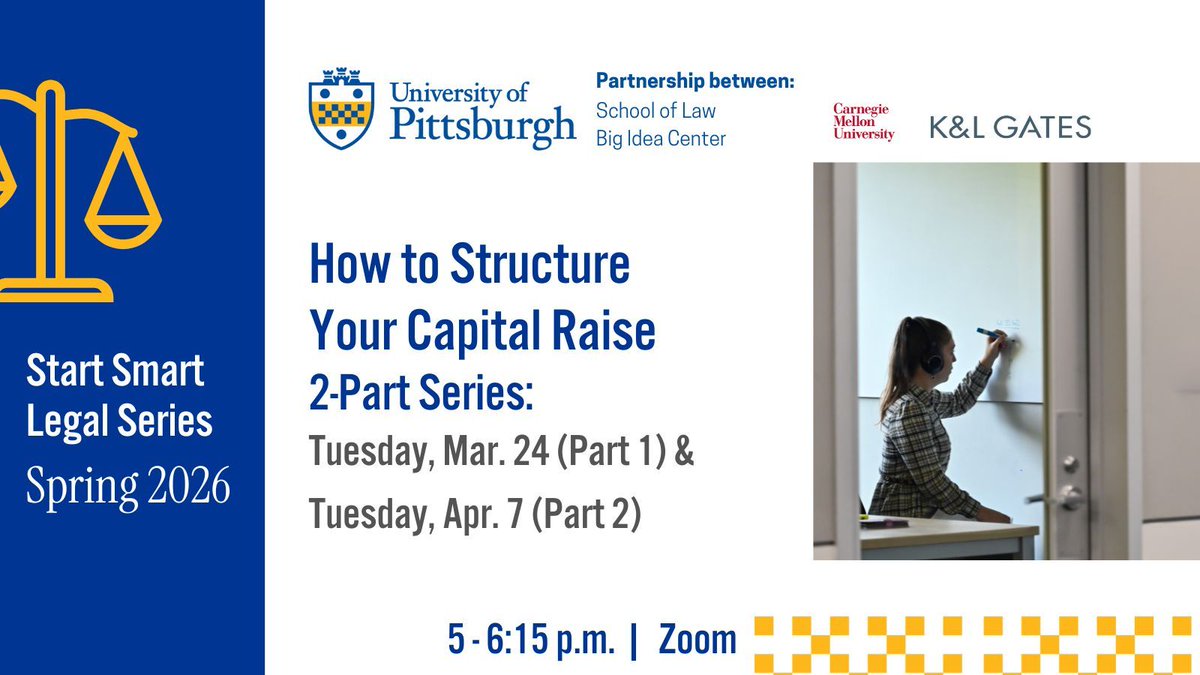 pittbigidea's tweet photo. 💰 Raising money for your startup?
How to Structure Your Capital Raise is a two-part Start Smart series covering funding basics + a live term sheet negotiation.
📅 Part 1: Mar 24 | Part 2: Apr 7
📌 Part 1 required
🔗 https://t.co/AjSHlveeif https://t.co/1iAtoehOxk