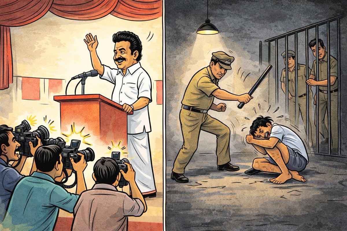 Democracy isn't just a speech at a podium; it's the safety of a citizen in custody. When one thrives and the other dies, the system is broken. #TNRejectsDMK