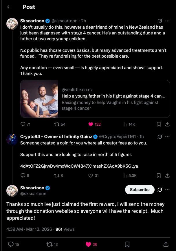 CA:
4dXtQFZ2GjrwDv4mxWqCW4847X1mashZXAoA9bK5GLya

x.com/skscartoon/sta…

$VAUGHN was created by the community to help raise funds for Vaughn, a close friend of <a href="/skscartoon/">Skscartoon</a> who was recently diagnosed with stage 4 cancer.

<a href="/skscartoon/">Skscartoon</a> has already claimed the first portion of the