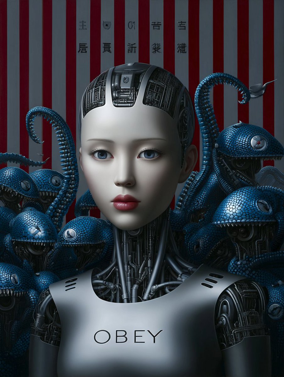 blombergphoto's tweet image. Dystopian AI overlord propaganda drops. Who controls the future? 👁️‍🗨️ OBEY the machine or question it? Mind-bending cyberpunk horror trio 🔥
#AIArt #Cyberpunk #Dystopia #Obey #Midjourney #ArtificialIntelligence #SciFiArt