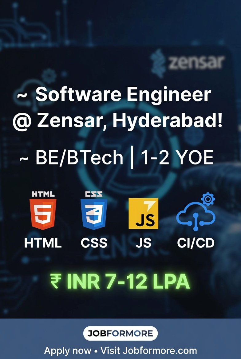 jobformore's tweet image. 🌐 Software Engineer @ Zensar, Hyderabad!

🎓 BE/BTech | 1-2 YOE

🛠 HTML, CSS, JS, CI/CD, Cloud

💰 INR 7–12 LPA

Build enterprise web apps! 💻

#SoftwareEngineer #Zensar #HyderabadJobs #Frontend #Jobformore

Apply: 
tr.ee/nNrKDz