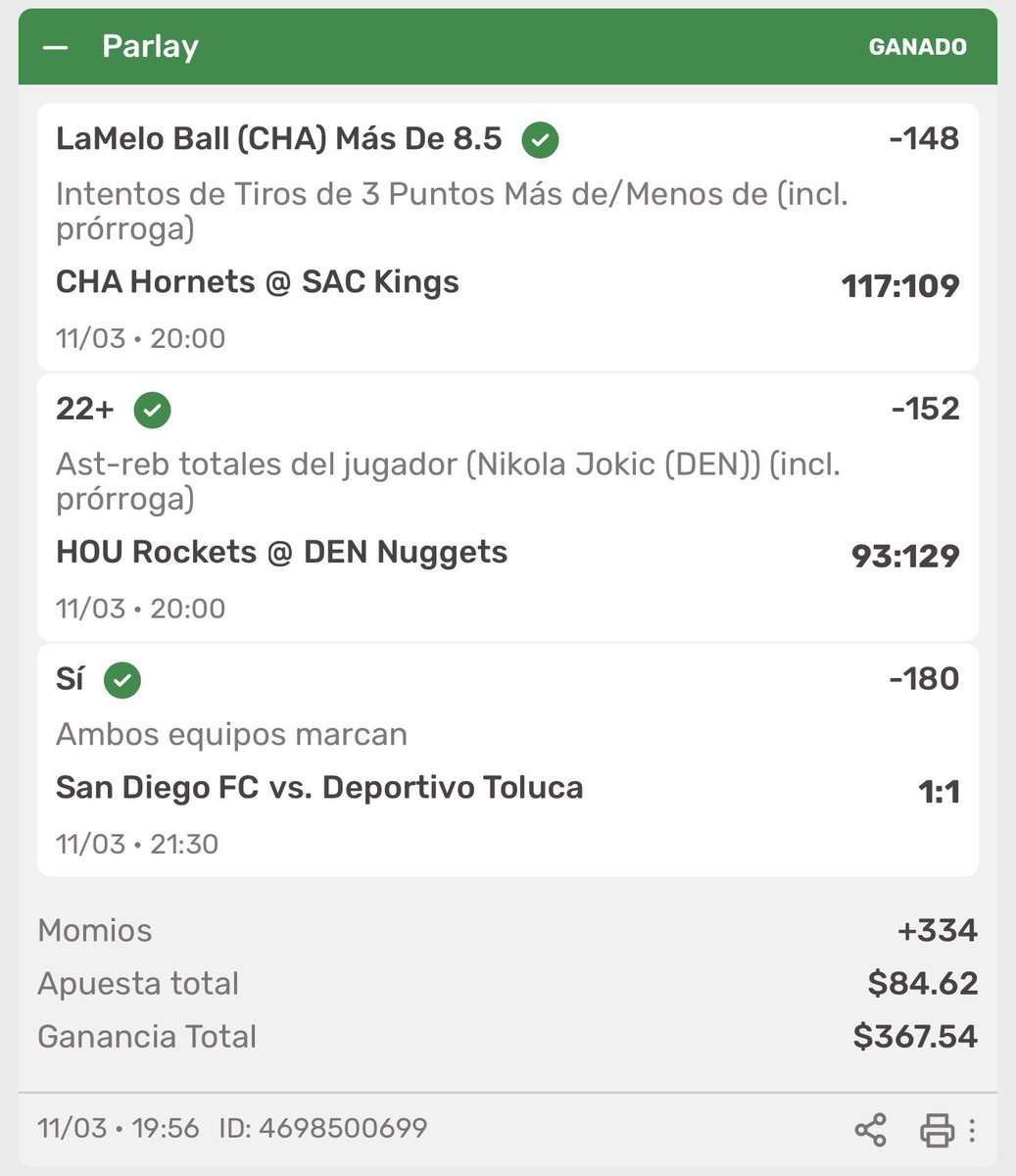 buho_picks's tweet photo. Así cerramos el día 👍🏾 🍀 
#NBA #UCL #apuestasdeportivas https://t.co/h9HxTfhfcW