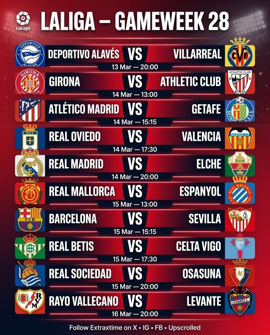 FansBench's tweet photo. #LALIGAEASPORTS Gameweek 28 Fixtures
Martinelli East Africa Tunataka Power Kerichot kosob Nandi #AndersonForGovernor Natembeya https://t.co/SSwaxP0J6f
