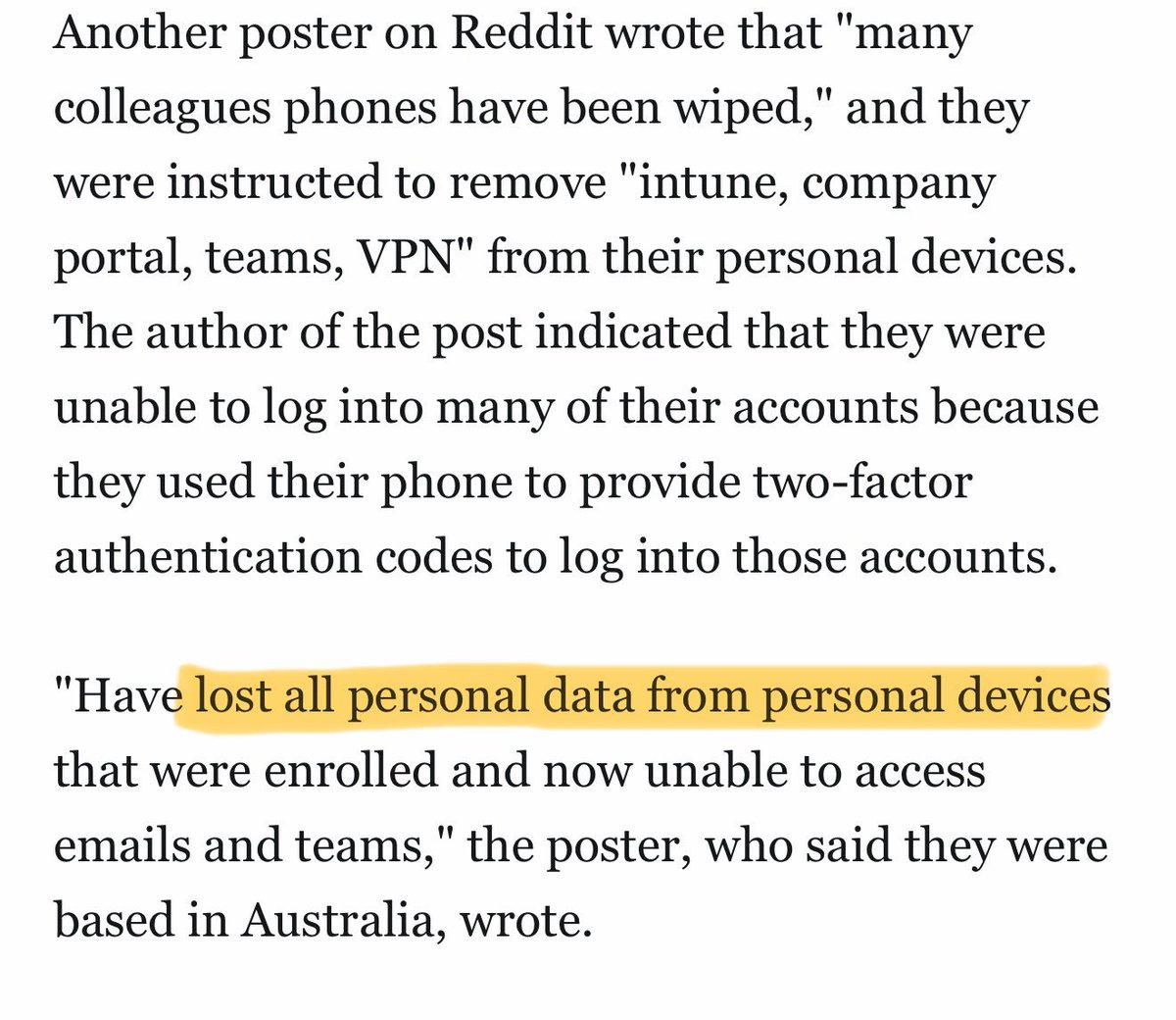 If you use a personal phone/laptop for your work, pay very close attention to this little detail. 

Iran attackers wipe 200k devices at a company called Stryker. Within those devices appears to be employees PERSONAL devices.

The attackers used the company’s MDM software, which