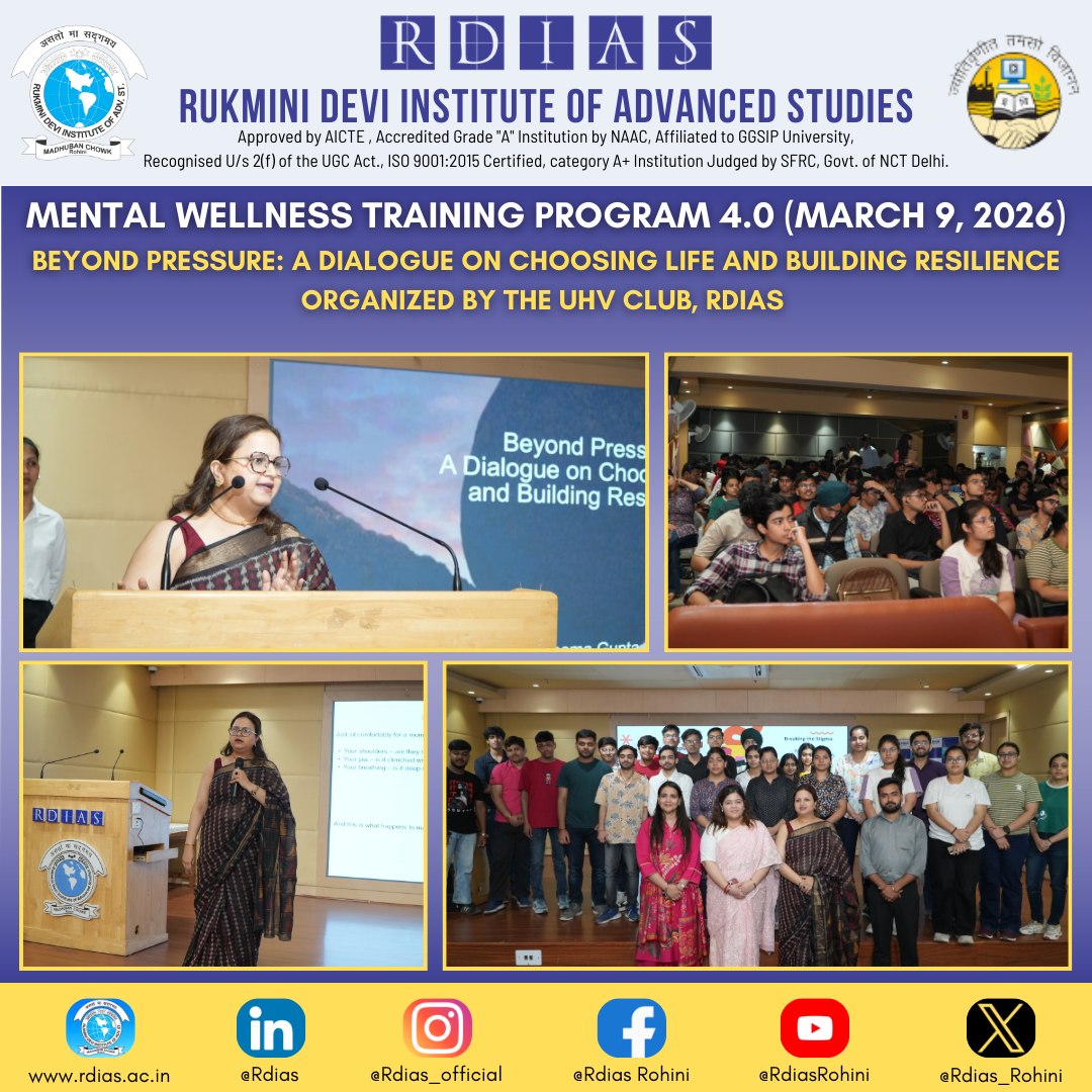 RDIAS_ROHINI's tweet photo. RDIAS UHV Club, with Max Healthcare, hosted Beyond Pressure—a meaningful session by Dr. Reema Gupta on mental health, resilience, and suicide prevention, encouraging students to choose life and seek support.
#BeyondPressure #MentalHealthAwareness #ChooseLife #StudentWellbeing https://t.co/x1LFrDJZaD