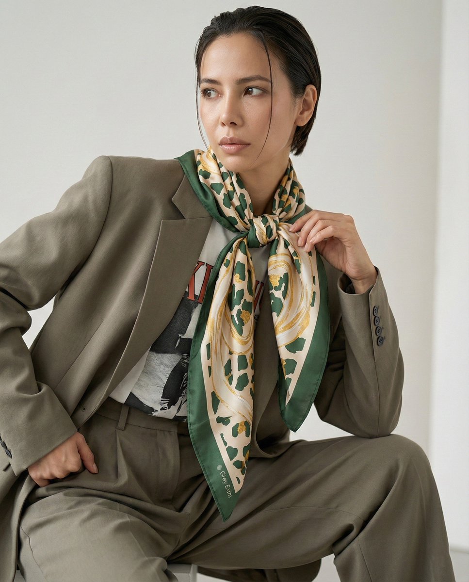 GreyExim's tweet image. A scarf isn’t just an accessory — it’s a statement.

Emerald green elegance meets modern abstract design in this 90×90 cm satin scarf. Perfect for office chic or casual styling.

Style it. Tie it. Own it.

#GreyExim #PrintedScarf #ScarfFashion #OfficeStyle #ModernWomen