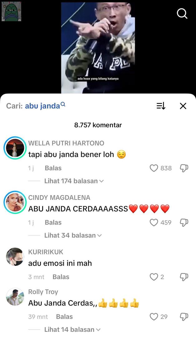 💚 di tiktok masih ada yang belain abu janda, gue kira buzzer taunya akun2 real 😭😭