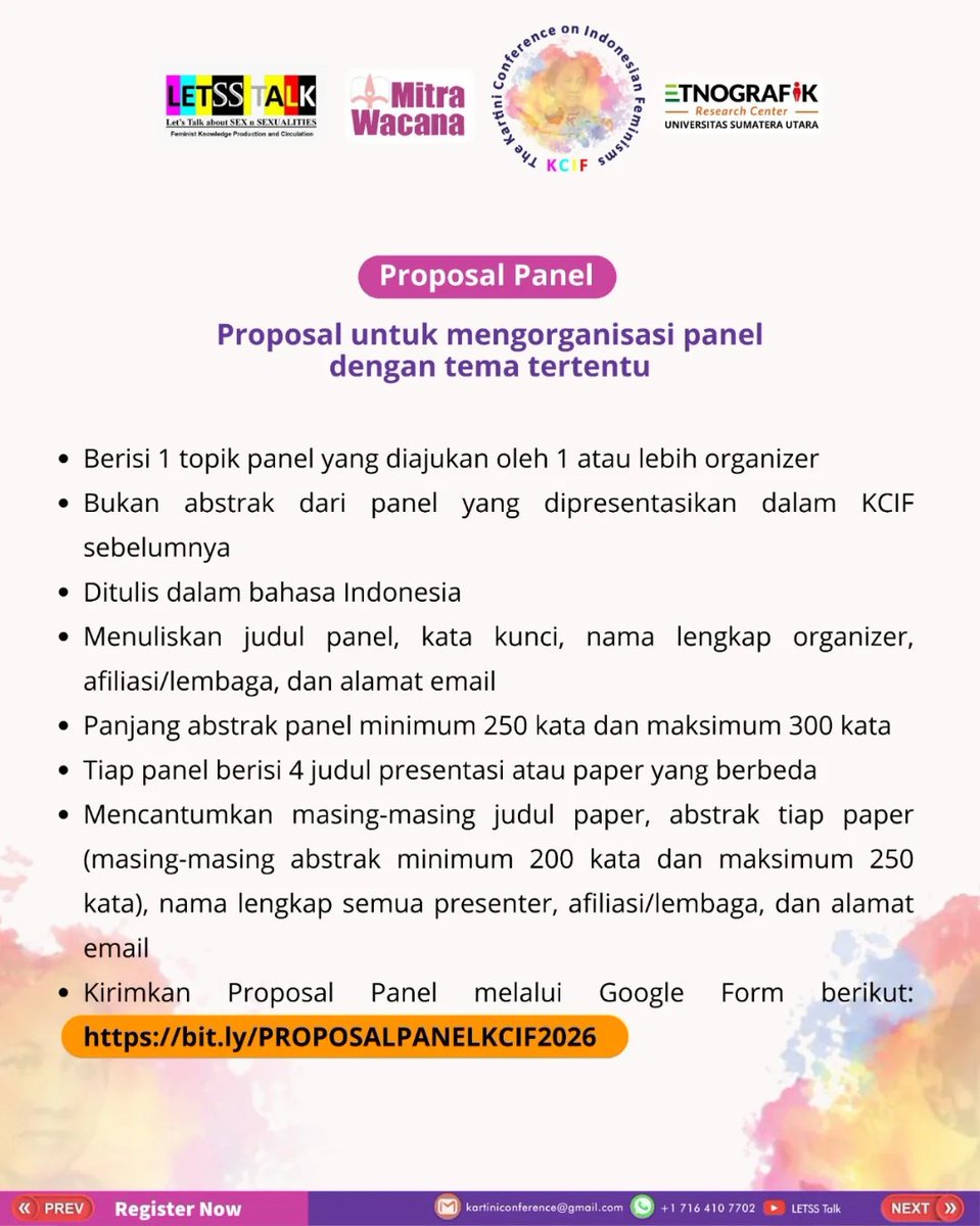 LetsstalkS's tweet photo. 4th Annual Kartini Conference on Indonesian Feminisms (KCIF2026)

CALL FOR ABSTRACTS (CFA)!
Deadline: 20 April 2026

Abstrak Individual
https://t.co/AuWxDDUelt

Proposal Panel
https://t.co/6sdwElHhNI https://t.co/hOqR1YvmJW
