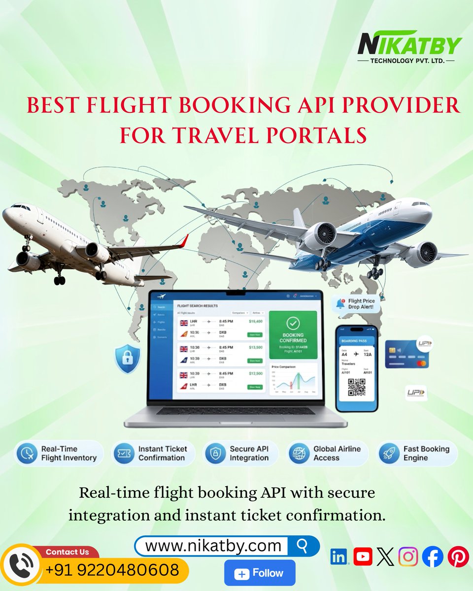 nikatby's tweet photo. ✈️ Best Flight Booking API for Travel Portals!
Real-time flight inventory, secure API integration &amp; instant ticket confirmation with Nikatby.

📞 +91 9220480608
🌐 https://t.co/4W3qr5BZSb

#Nikatby #FlightBookingAPI #TravelAPI #AirlineAPI #TravelTechnology #BookingEngine https://t.co/ubx94bE9rP