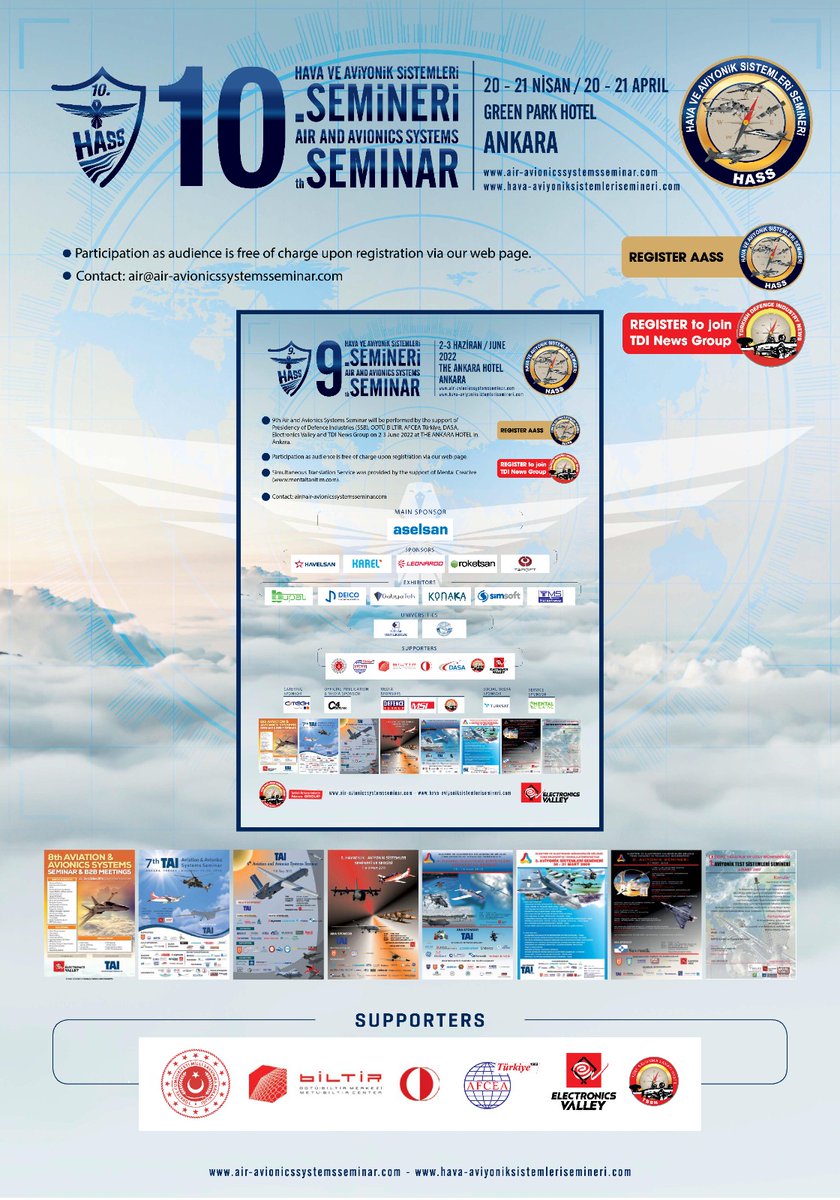 TurDefIndNews's tweet photo. Countdown started! Sponsorship Invitation 🔊 🫡

The application period for participating as sponsor / exhibitor in the 10th Air and Avionics Systems Seminar has begun and will continue until March 20th.

https://t.co/w7tS6RxdpX https://t.co/QE3NGvc0fQ