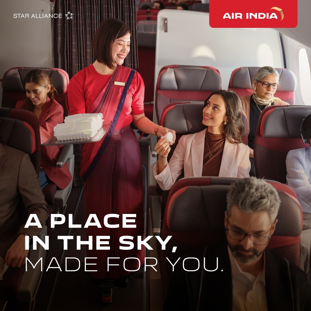 airindia's tweet photo. A refined flying experience with priority boarding, extra legroom &amp; gourmet meals. Enjoy up to 10% off the base fare when you book with code PREMIUM. Book now!